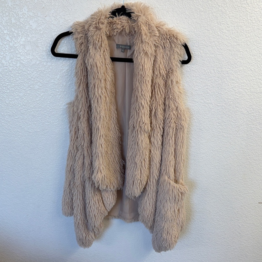 Wit & Wisdom Beige Faux Fur Sleeveless Vest